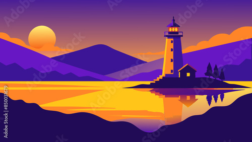 Lighthouse on the shore of a reservoir concept