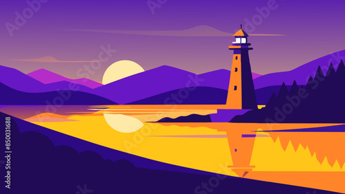 Lighthouse on the shore of a reservoir concept