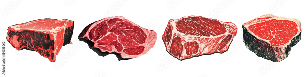 Assorted fresh raw beef cuts png set Assorted fresh raw beef cuts png set