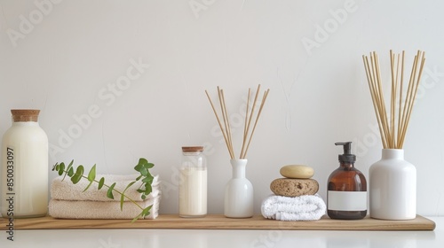 Copy-friendly display of holistic health essentials in a minimalist setting