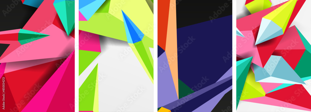 Set of triangle geometric low poly 3d shapes posters Set of triangle geometric low poly 3d shapes posters