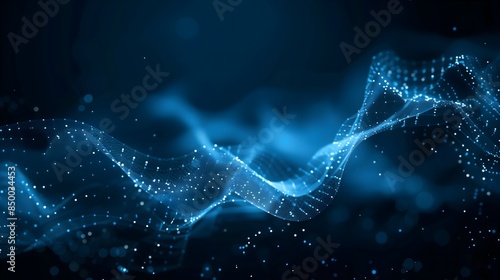 A blue wave with many dots in it. The image is of a computer generated wave. AI generated. © Muhammad