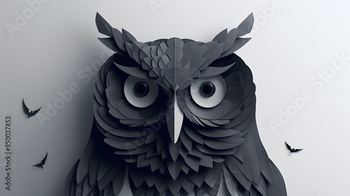 Owl paper art style. white background. photo