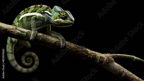 Chameleon with black backround beautiful of chameleon chameleon branch chameleon panther : Generative AI