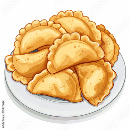 Cartoon Plate of Pierogi Dumplings Vector Illustration