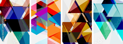 Colorful bright triangles with various colors and transparencies. Vector illustration For Wallpaper, Banner, Background, Card, Book Illustration, landing page