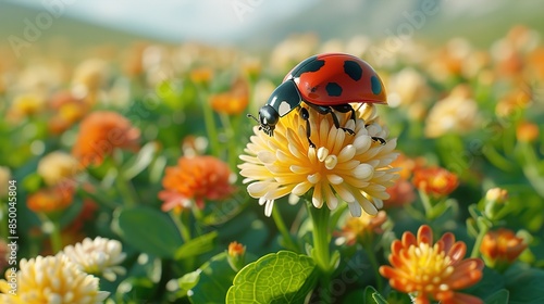 ladybug on daisy photo
