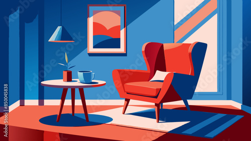 The peaceful and inviting ambiance of the serene room is accentuated by the presence of a modest chair and table.