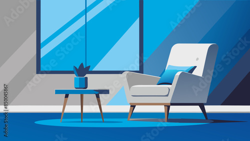 The peaceful and inviting ambiance of the serene room is accentuated by the presence of a modest chair and table.