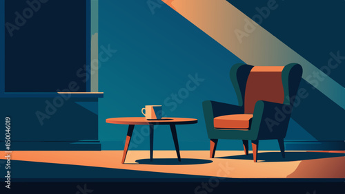 The peaceful and inviting ambiance of the serene room is accentuated by the presence of a modest chair and table.