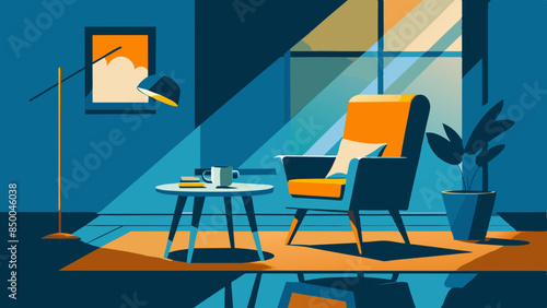 The peaceful and inviting ambiance of the serene room is accentuated by the presence of a modest chair and table.