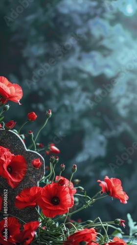 Wallpaper Mural Memorial day background concept, flowers and gravestone with copy space Torontodigital.ca