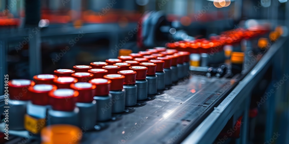 Obraz premium Developing a Production Line for Manufacturing Lithium-Ion Battery Cells. Concept Battery Cell Components, Assembly Process, Quality Control Measures, Production Efficiency, Equipment Selection