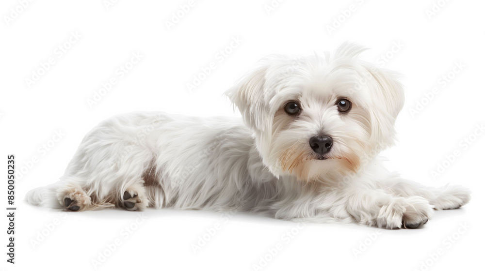 Adorable Maltese dog isolated on white background with a playful expression Adorable Maltese dog isolated on white background with a playful expression