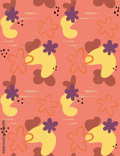 Seamless pattern with polka dots and flowers