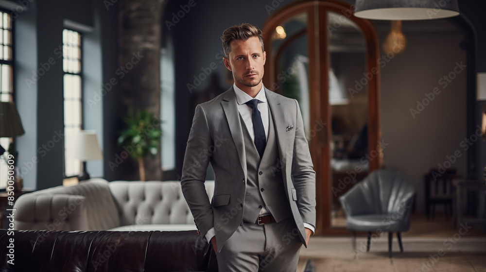 Casual Elegance: Man in Modern Grey Blazer Casual Elegance: Man in Modern Grey Blazer