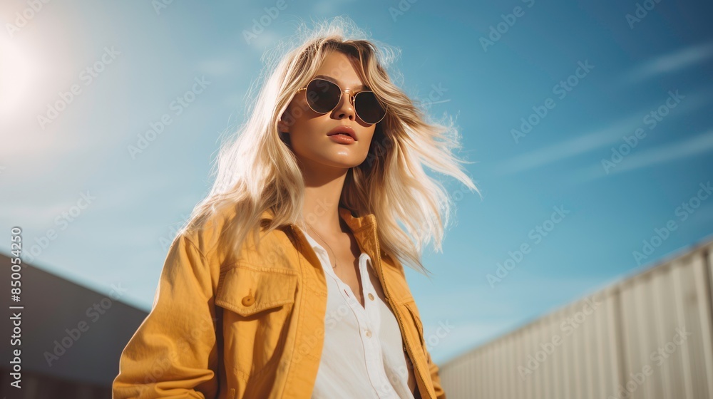 A playful portrait of a Gen Z blonde young woman sporting A playful portrait of a Gen Z blonde young woman sporting