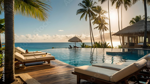 pool at sunset