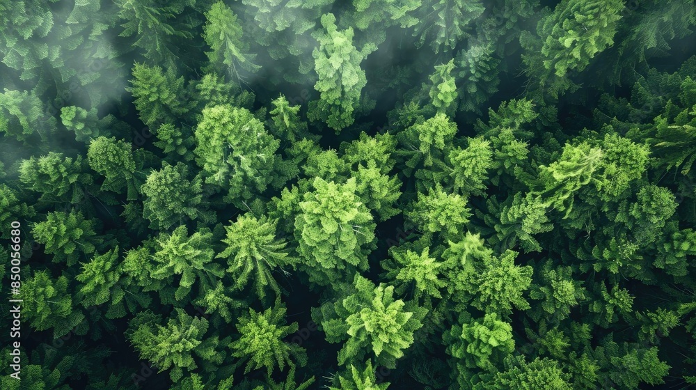 Aerial view of lush green forest in the morning mist, showcasing natural beauty and serenity from above. Aerial view of lush green forest in the morning mist, showcasing natural beauty and serenity from above.