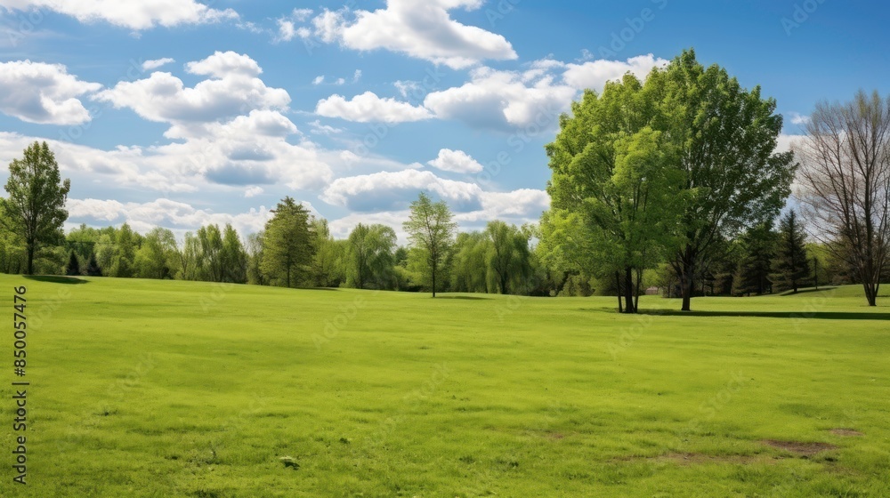spring nature with a neatly trimmed lawn surrounded by trees spring nature with a neatly trimmed lawn surrounded by trees
