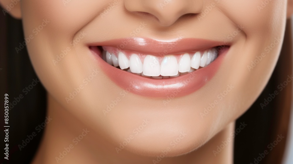 Closeup portrait woman smiling with perfect smile and white teeth Closeup portrait woman smiling with perfect smile and white teeth