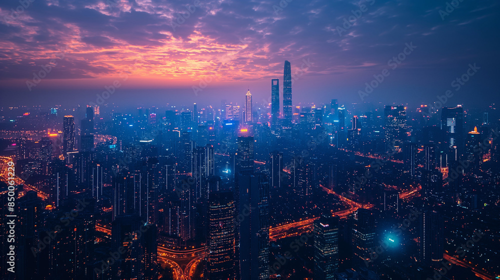 Fototapeta premium Intelligent city networks and communication in the age of AI (wireless communication on the world).