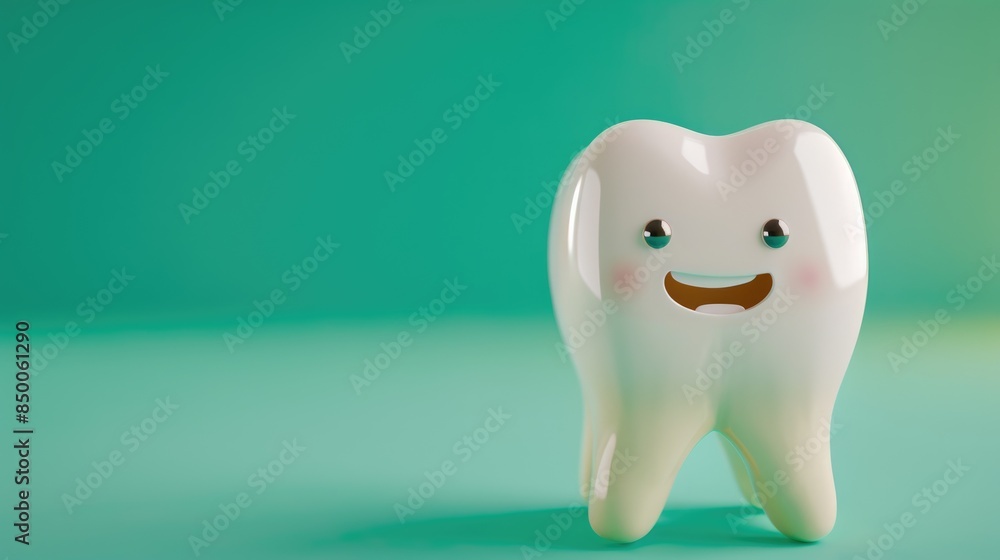 Cute white tooth on a green background. The concept of healthy teeth. Dentistry. Cute white tooth on a green background. The concept of healthy teeth. Dentistry.
