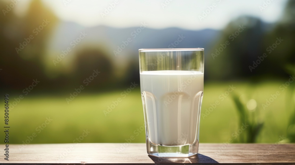 Milk in glassware on nature background Milk in glassware on nature background