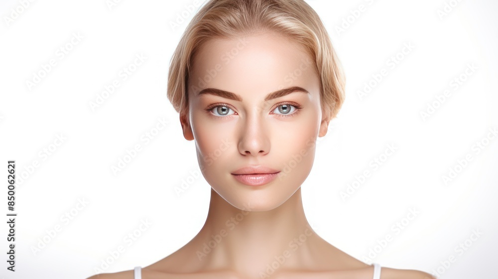 Woman with beautiful face on white background. Woman with beautiful face on white background.