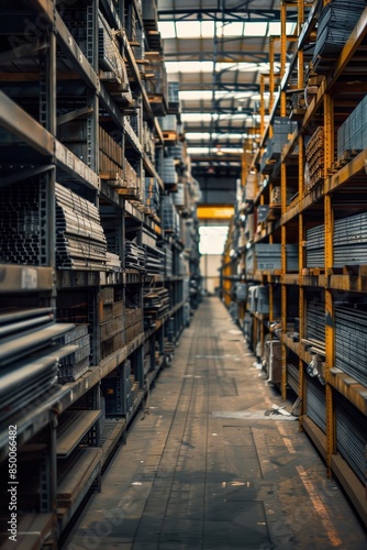 Wallpaper Mural A vast warehouse housing numerous metal shelves Torontodigital.ca