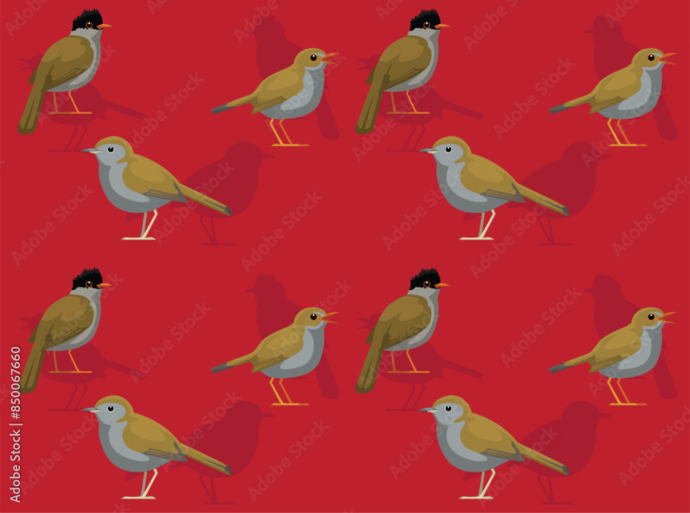 Bird Nightingale-Thrush Cartoon Cute Seamless Wallpaper Background Bird Nightingale-Thrush Cartoon Cute Seamless Wallpaper Background