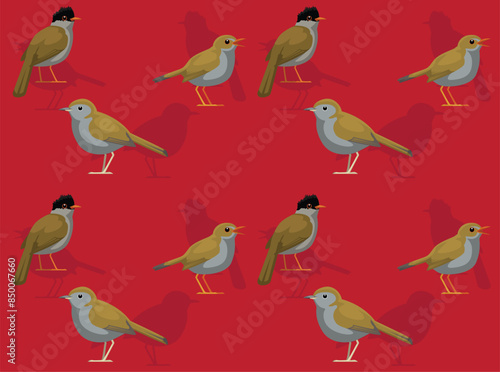 Bird Nightingale-Thrush Cartoon Cute Seamless Wallpaper Background