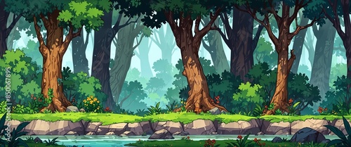2D Side Scrolling Forest Game Background and Wallpapers.