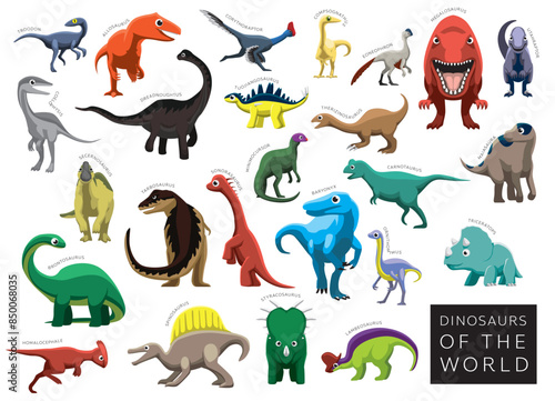 Dinosaurs of the World Set Cartoon Vector Character