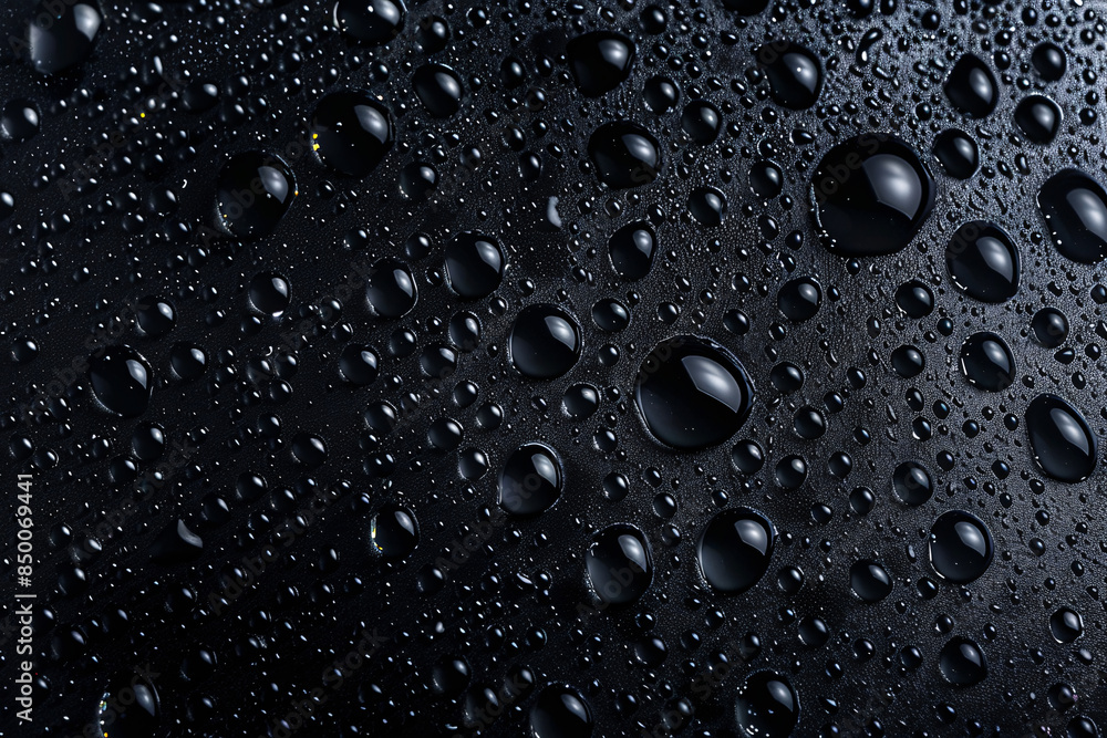 Top view of black water drops on a condensate surface Abstract background with bright bubbles Top view of black water drops on a condensate surface Abstract background with bright bubbles