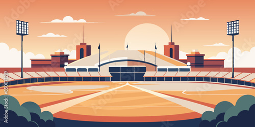 A baseball field, adorned with a magnificent stadium and a mesmerizing cityscape as its backdrop.