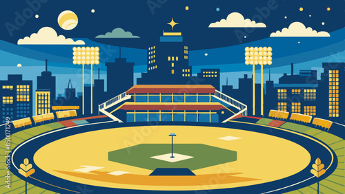 A baseball field, adorned with a magnificent stadium and a mesmerizing cityscape as its backdrop.