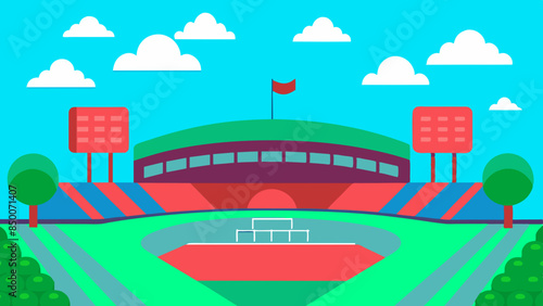 A baseball field, adorned with a magnificent stadium and a mesmerizing cityscape as its backdrop.