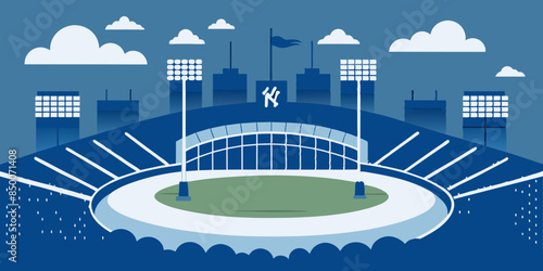 A baseball field, adorned with a magnificent stadium and a mesmerizing cityscape as its backdrop.
