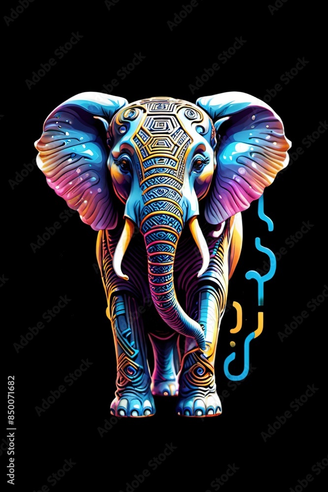 Obraz premium 3d illustration of colorful mythological style Elephant portrait isolated on transparent background