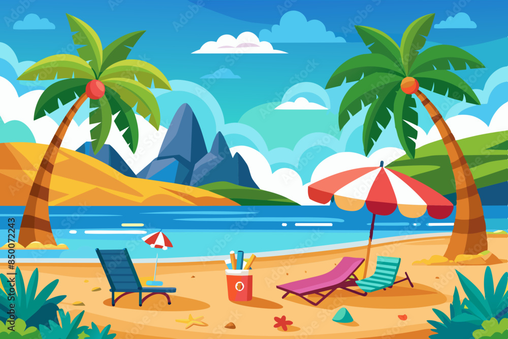 Obraz premium Summer Beach landscape vector illustration
