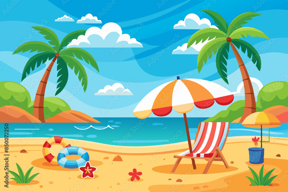 Obraz premium Summer Beach landscape vector illustration