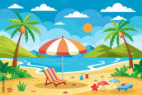 Summer Beach landscape vector illustration  © Sumondesigner_42