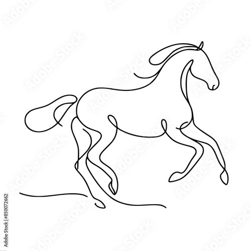 simple outline vector single line drawing silhouette of a horse rearing up, black lines on a white background, doodle