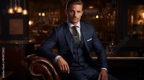 Sophisticated Style: Man in Stylish Navy Suit and Dress Shoes © Flash Studios