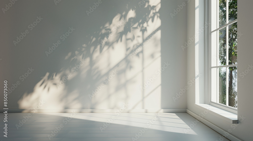 Fototapeta premium white wall with Light coming in through the window, Ai generated Images