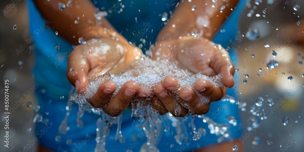 A child washes hands with soap to prevent the spread of germs. Concept hygiene, hand washing, children, soap, germ prevention A child washes hands with soap to prevent the spread of germs. Concept hygiene, hand washing, children, soap, germ prevention