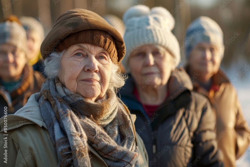 Portrait of senior women in winter park. Selective focus. Portrait of senior women in winter park. Selective focus.