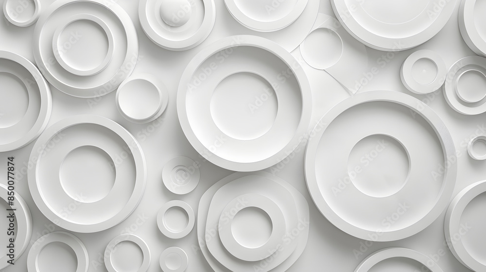 Many concentric random offset white rings or circles background wallpaper banner flat lay top view from above with copy space Many concentric random offset white rings or circles background wallpaper banner flat lay top view from above with copy space