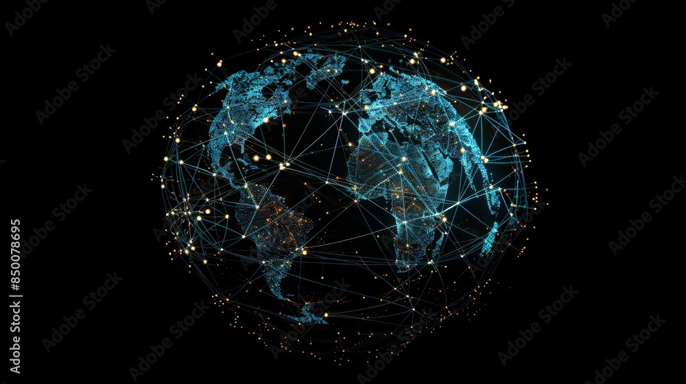 A digital representation of the Earth with interconnected points and glowing lines forming a network, set against a black background, symbolizing global connectivity and technology. A digital representation of the Earth with interconnected points and glowing lines forming a network, set against a black background, symbolizing global connectivity and technology.